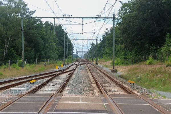 Järnvägsspår Med Byte Till Militär Plattform Vid Station Harde Nederländerna — Stockfoto