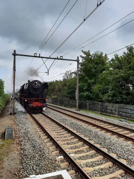 Ancien Train Vapeur Musée Sur Voie Entre Rotterdam Gouda Aux — Photo