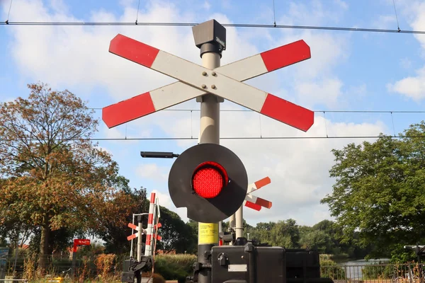 Red Light Sign Railroad Crossing Waddinxveen Netherlands — Stock Photo, Image