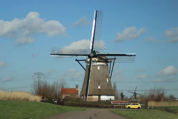 Windmill Working Dry Pumping Tweemanspolder System Named Molenviergang Zevenhuizen Netherlands — стоковое фото