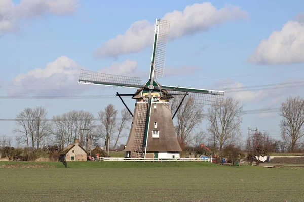 Windmill Working Dry Pumping Tweemanspolder System Named Molenviergang Zevenhuizen Netherlands —  Fotos de Stock