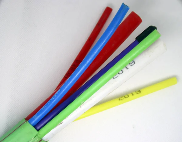 Several Small Medium Hoses Glass Fibers Internet Connection Home — Stock Photo, Image