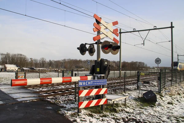 Railroad Crossing Tweede Tochtweg Zuidplaspolder Nieuwerkerk Aan Den Ijssel — Stock Photo, Image