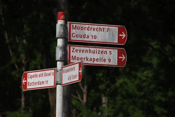 Red White Direction Signs Cyclist Nieuwerkerk Aan Den Ijssel Zuidplas — ストック写真