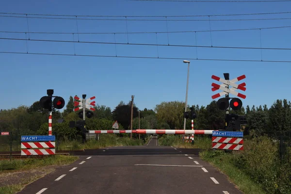 Travessia Fechada Nos Caminhos Ferro Tweede Tochtweg Nieuwerkerk Aan Den — Fotografia de Stock