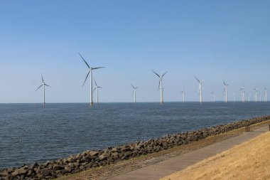 Hollanda 'daki Noordoostpolder' de sürdürülebilir elektrik için modern rüzgar türbinleri