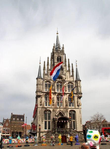 Vlaggen Het Oude Stadhuis Markt Van Gouda Ter Gelegenheid Van — Stockfoto