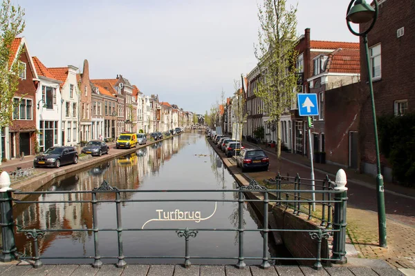 Canal Ancient Inner City Gouda Lage Gouwe Netherlands — Stock fotografie