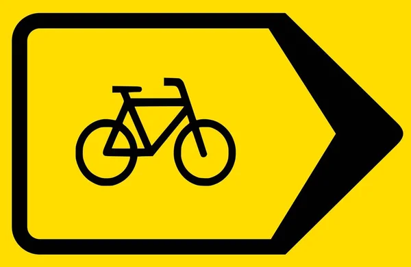 摩托车箭头右侧道路施工出轨方向正确的黄黑标志 — 图库照片