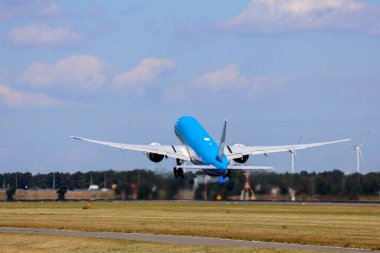 PH-BVO Boeing 777-300ER KLM Royal Dutch Airlines departing from Amsterdam Schiphol Airport at Polderbaan in the Netherlands