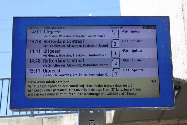 Departure Display Train Station Nieuwerkerk Aan Den Ijssel Netherlands — Zdjęcie stockowe