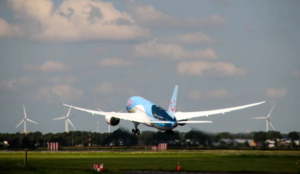 Klm Aircraft Departing Polderbaan Strip Amsterdam Schiphol Airport Netherlands — стоковое фото