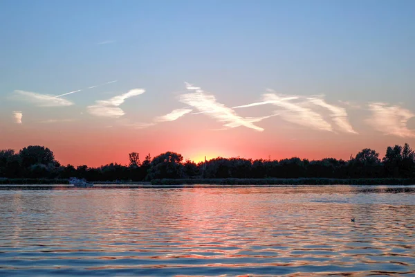 Puesta Sol Sobre Rottemeren Río Rotte Zevenhuizen Los Países Bajos — Foto de Stock