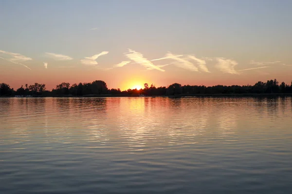 Matahari Terbenam Atas Rottemeren Dan Sungai Rotte Zevenhuizen Belanda Dekat — Stok Foto