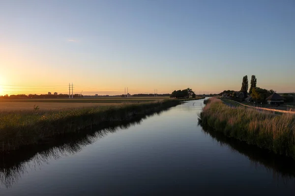 Coucher Soleil Sur Début Rotte Moerkapelle Direction Rotterdam Aux Pays — Photo