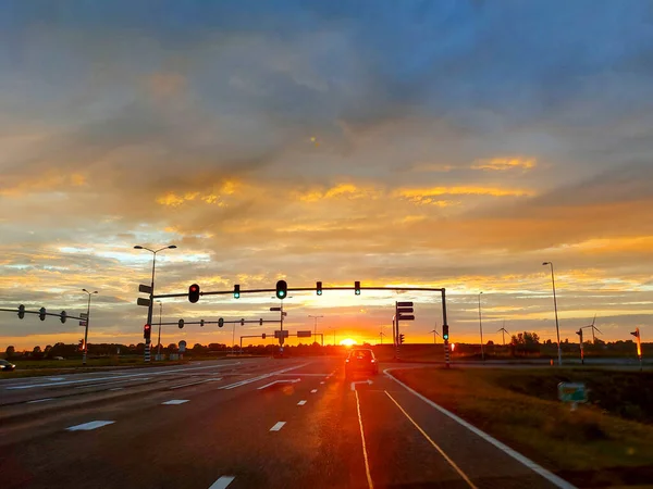 Sunset Zuidplaspolder Moordrecht Still Polder New Village Build Soon Netherlands — Stock Photo, Image