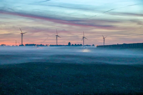 Nevoeiro Sobre Zuidplaspolder Durante Nascer Sol Nos Países Baixos — Fotografia de Stock