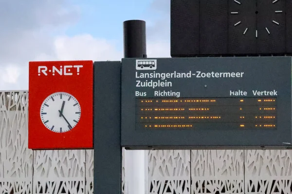 Bus Departure Time Board Railway Station Lansingerland Zoetermeer Netherlands Netherlands — Stock Photo, Image