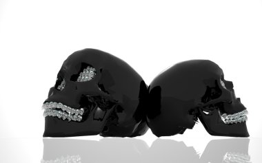 Black glass skull with diamonds in the form of small skulls instead of teeth. clipart