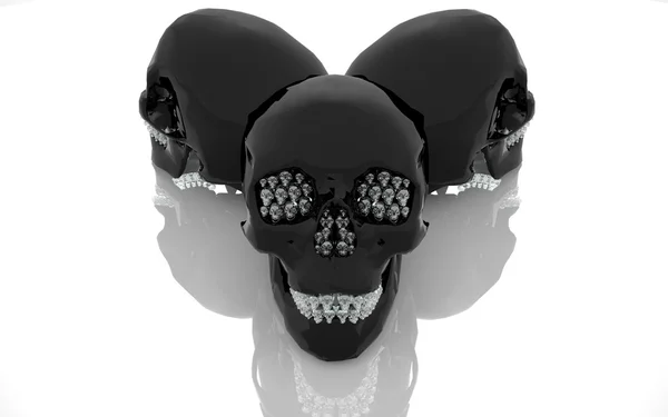 Crânio de vidro preto com diamantes na forma de pequenos crânios em vez de dentes . — Fotografia de Stock