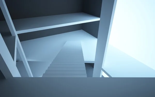 Abstracte interieur in minimalisme stijl met trappen en kolommen — Stockfoto