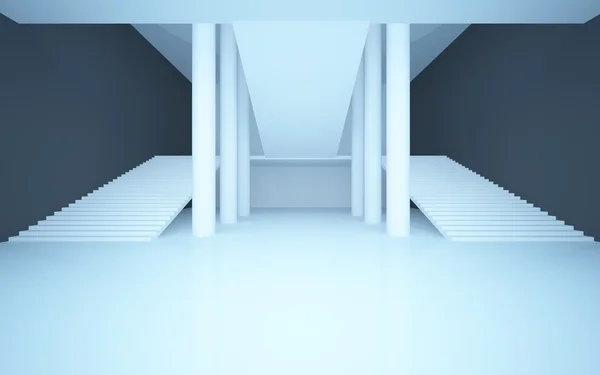 Абстрактный интерьер в стиле минимализма с лестницами и колоннами — стоковое фото