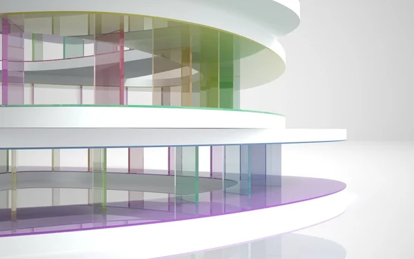 Abstraktní architektura. koncepční moderní budova s barevné skleněné kolony — Stock fotografie