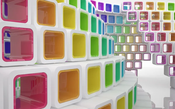 概念现代建筑的彩色的玻璃的多维数据集 — 图库照片
