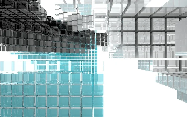 蓝、 黑、 白色玻璃的多维数据集的抽象形象. — 图库照片