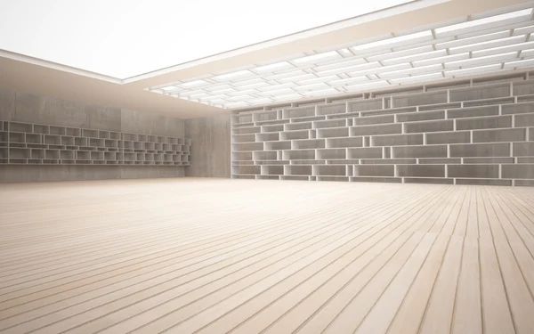 Abstract interior. Stylish white shelves against the concrete and wood — Stock Photo, Image