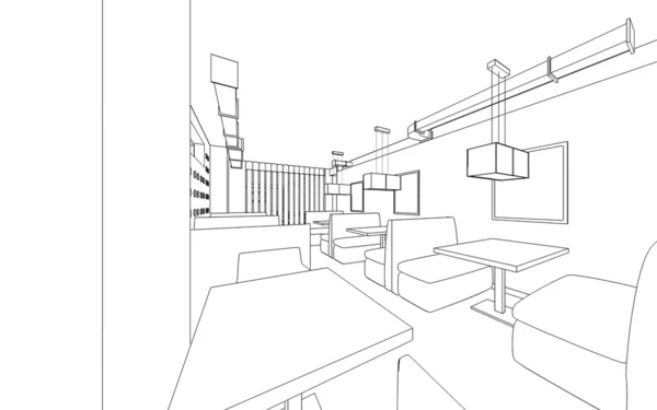 Draft design of the restaurant. 3D graphic design interior — Stock Photo, Image