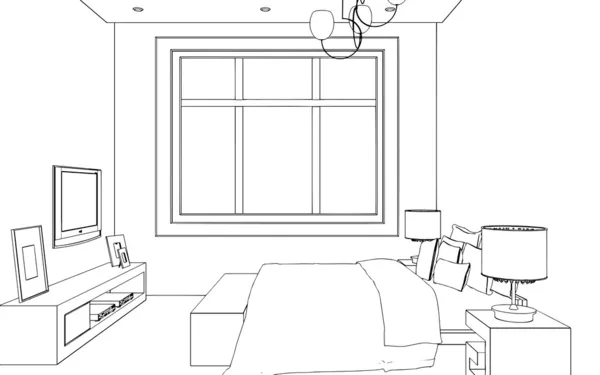 Illustration of an outline sketch of a interior. 3D Graphical drawing interior — Stock Photo, Image