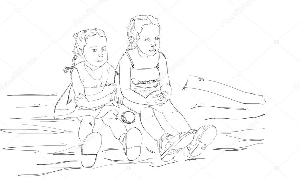 How to draw a girl sitting with little sister  Easy girl sketch drawing  for beginners  YouTube