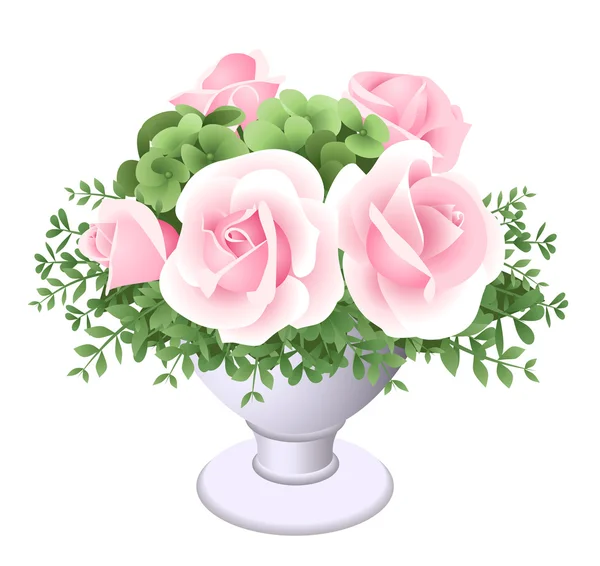 Bouquet of pink roses in vase. Vector illustration. — Wektor stockowy