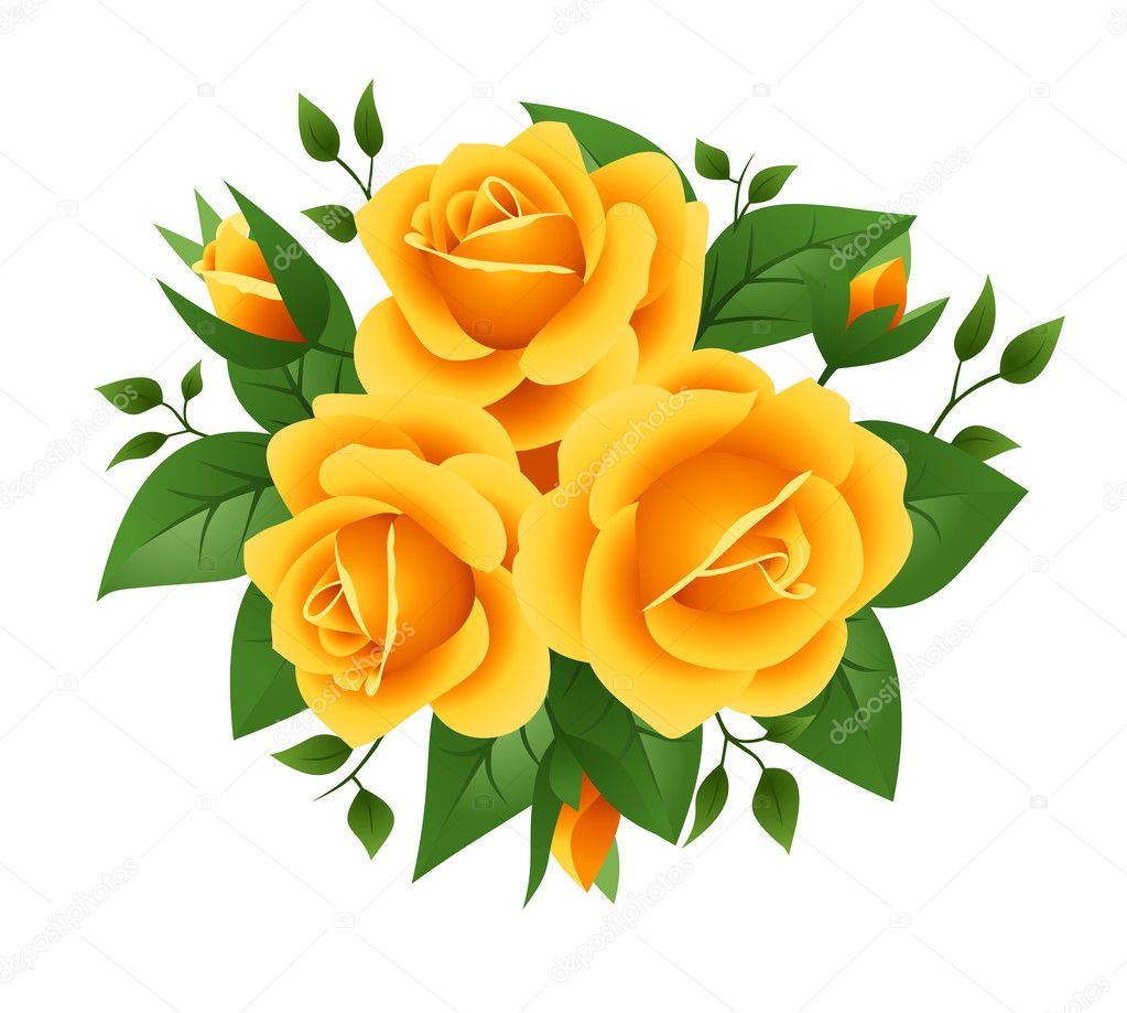 Three yellow roses. Vector illustration. — Stock Vector © Naddya #12362474