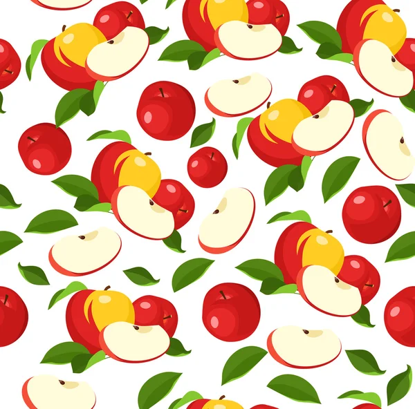 Seamless pattern with apples and leaves. Vector EPS 8. — Stok Vektör