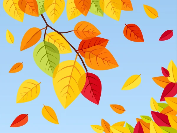 Autumn leaves on a blue sky background. Vector illustration. — Stock Vector