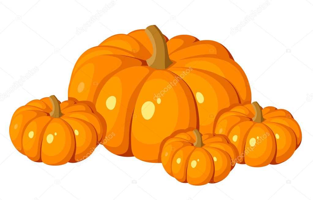 Vector illustration of four orange pumpkins.
