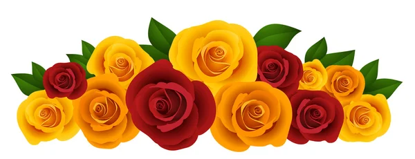 Red, orange and yellow roses. Vector illustration. — 스톡 벡터