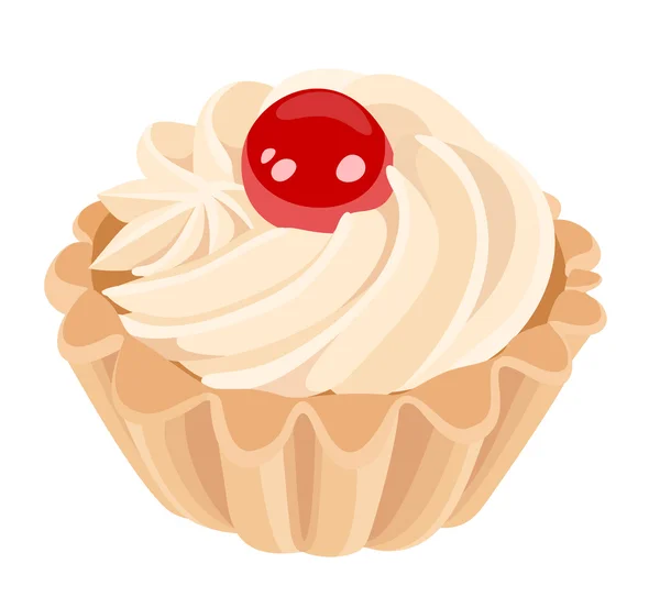 Cake with cream and cherry. Vector illustration. — Vector de stock