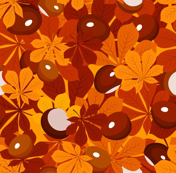 Seamless pattern with autumn chestnut leaves and chestnuts. Vector illustration. — Stock Vector