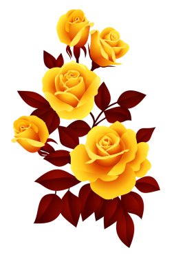 Vector illustration of yellow roses with red leaves.