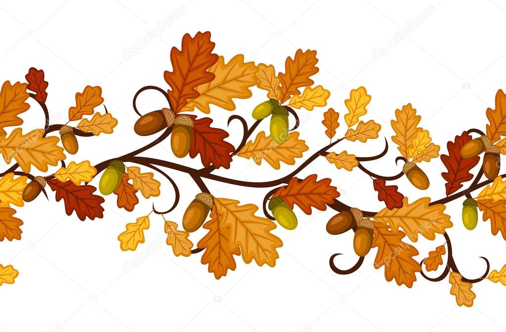 Horizontal seamless pattern with autumn oak leaves. Vector illustration.