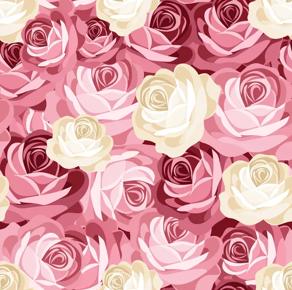 Patrón sin costuras con rosas rosadas y blancas. Ilustración vectorial . Vectores De Stock Sin Royalties Gratis