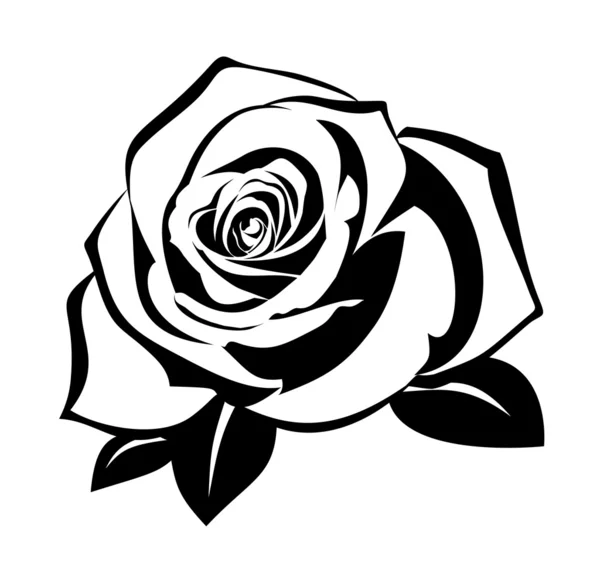 Schwarze Silhouette einer Rose mit Blättern. Vektorillustration. — Stockvektor