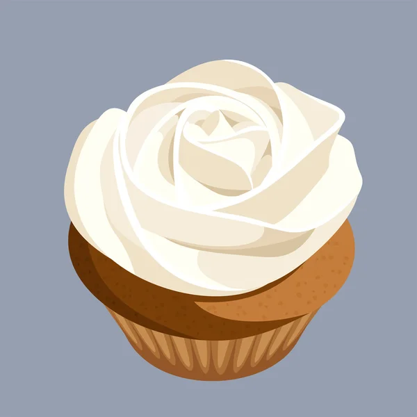Cake with cream rose top. Vector illustration. — 스톡 벡터