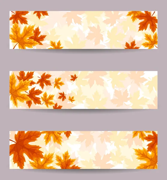 Conjunto de tres banners vectoriales (468x120px) con hojas de otoño . — Vector de stock