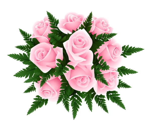 Bouquet of pink roses with fern. Vector illustration. — Stock Vector