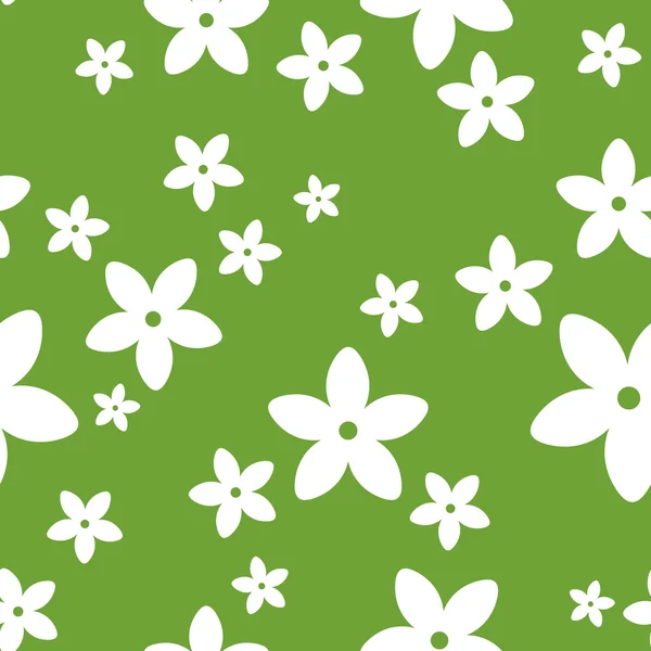 Vector seamless pattern with white flowers on a green background. — Stock Vector