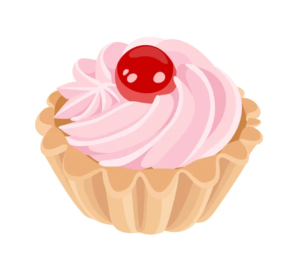 Cupcake met room en cherry. vectorillustratie. — Stockvector